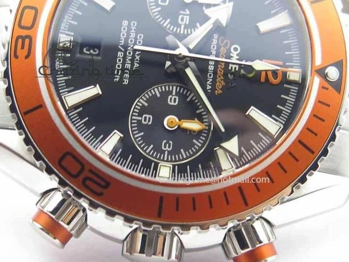 0517 Sophisticated Planet Ocean Master Chronometer Chrono SS OM 1:1 Best Edition Orange On SS Bracelet A 8156